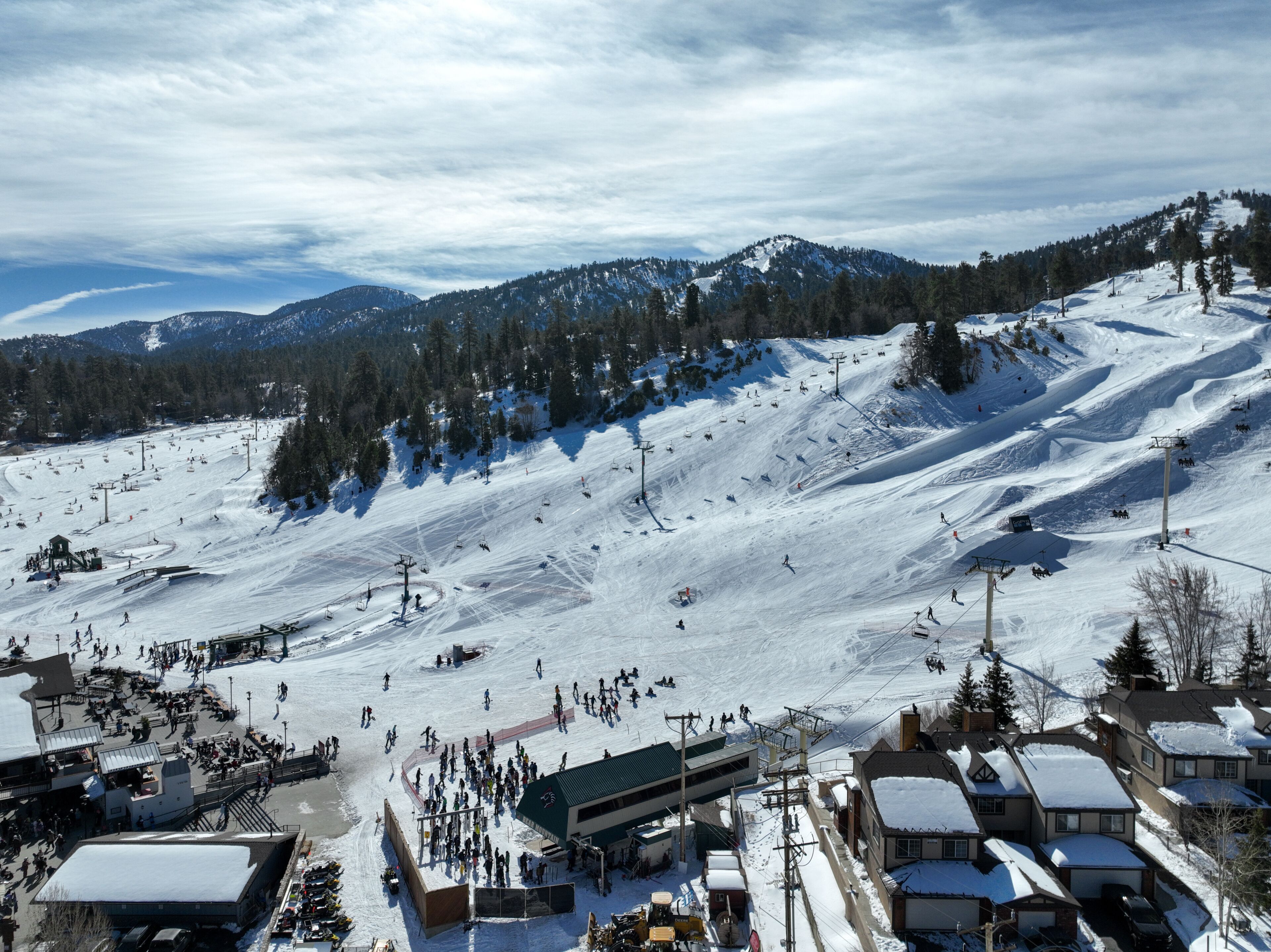 Aerial view of mountain ski resort with beautiful winter landscape in Big Bear Lake