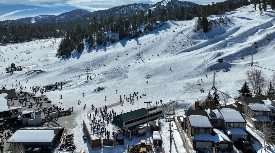 Aerial view of mountain ski resort with beautiful winter landscape in Big Bear Lake