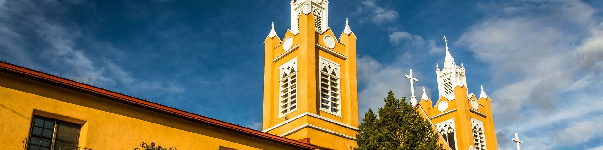 Evening light on San Felipe Neri Church, in Old Town, Albuquerq