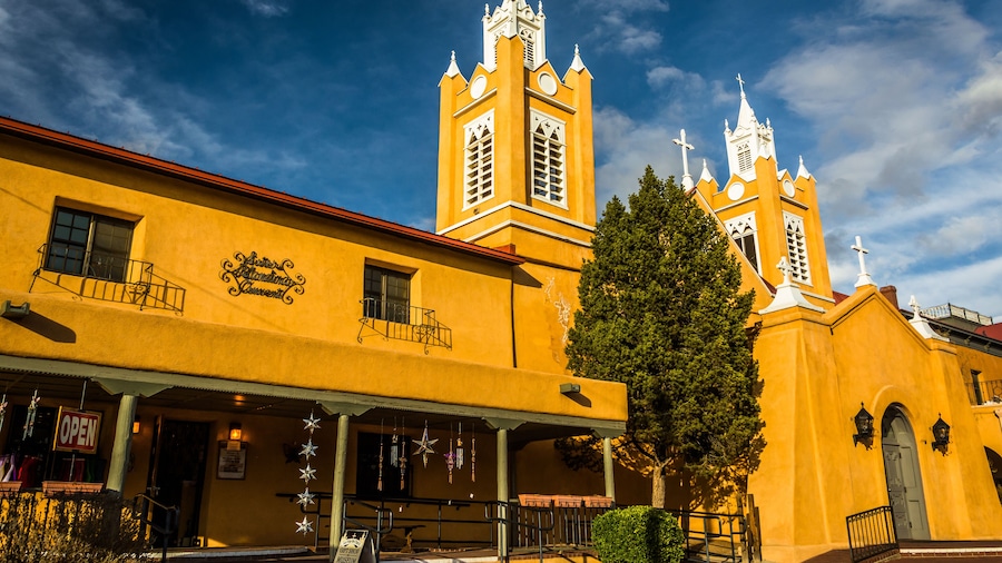 Evening light on San Felipe Neri Church, in Old Town, Albuquerq
