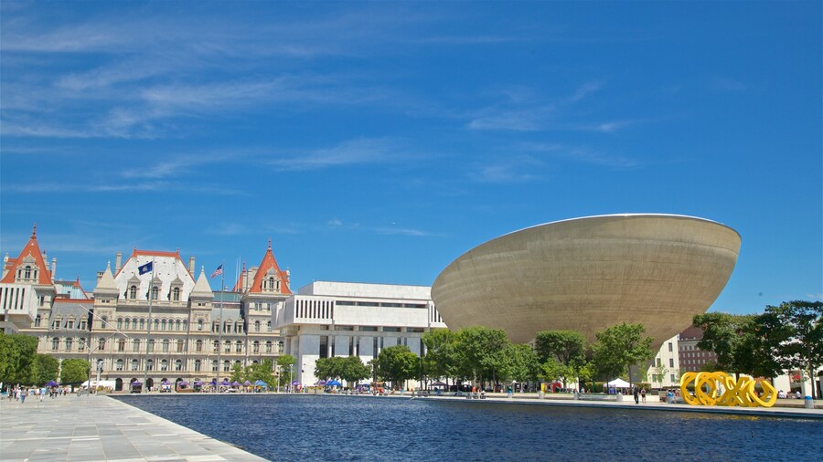 Governor Nelson A. Rockefeller Empire State Plaza featuring heritage architecture, modern architecture and a pond