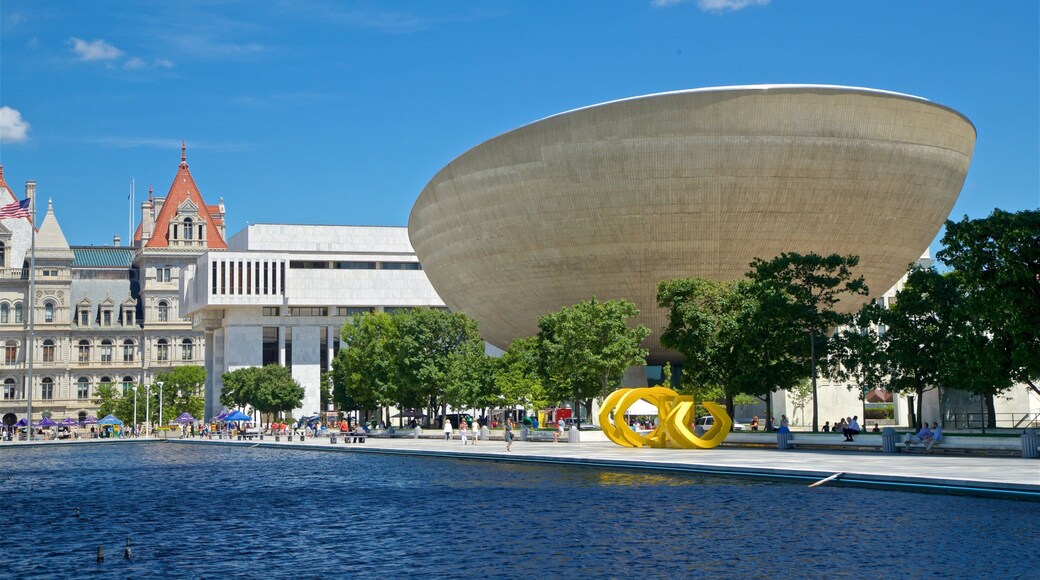 Governor Nelson A. Rockefeller Empire State Plaza which includes a pond and modern architecture