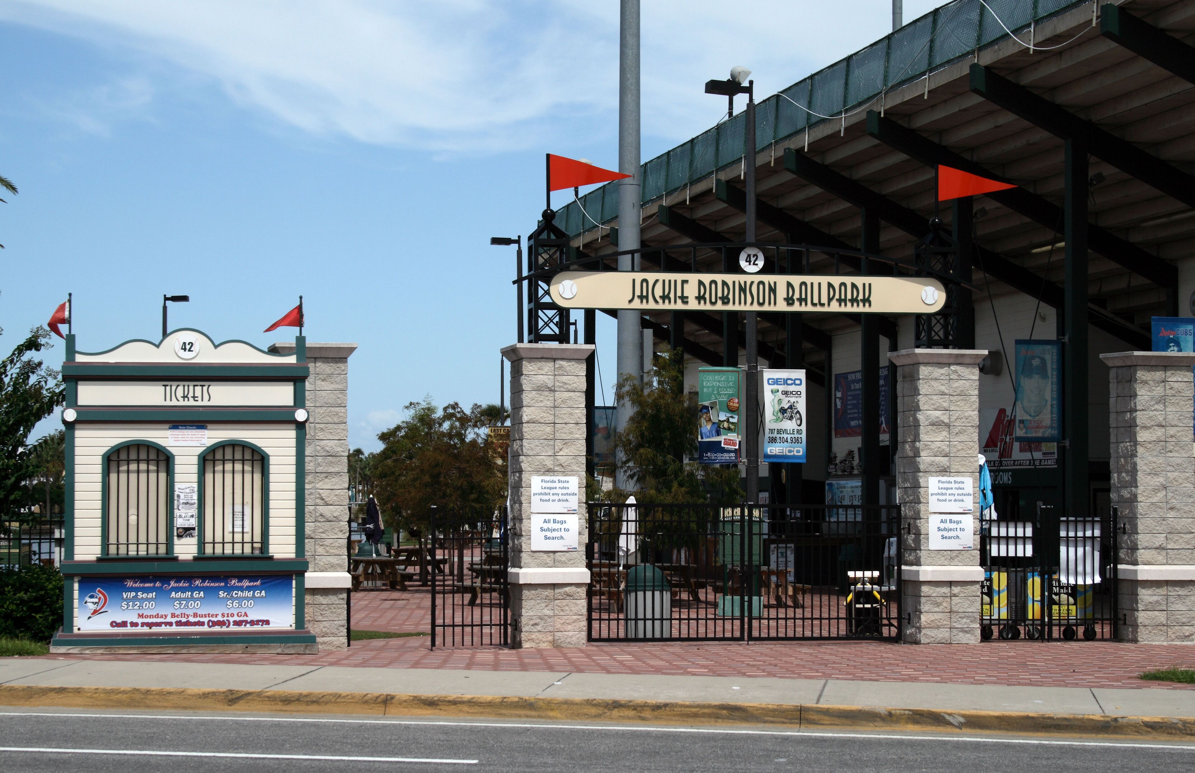 B4FW4R Entrance and ticket booth at the Jackie Robinson Ballpark located at City Island in Daytona Beach, FL.