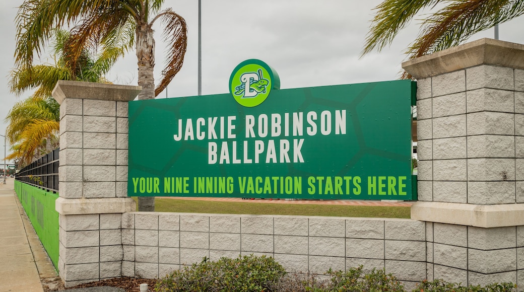 Jackie Robinson Ballpark and Statue featuring signage