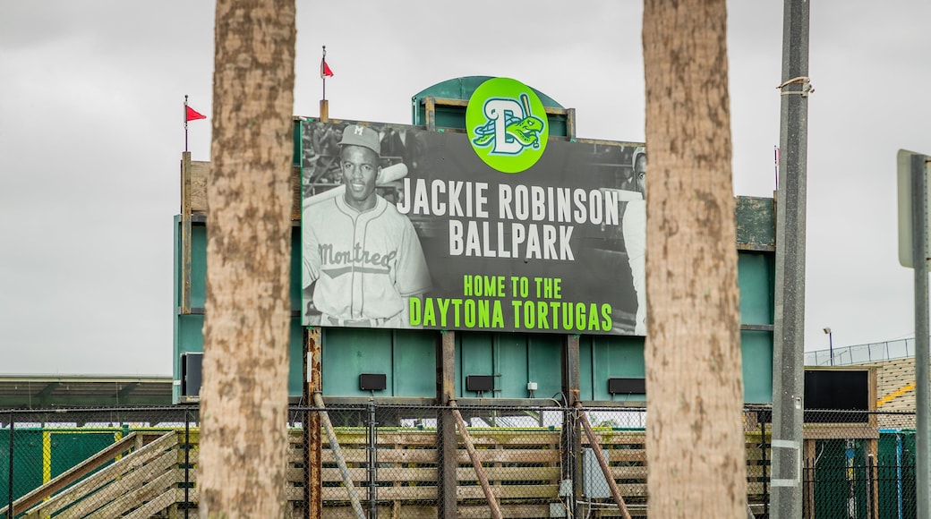 Jackie Robinson Ballpark and Statue featuring signage