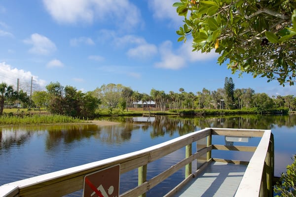 Manatee Park showing a garden and a lake or waterhole