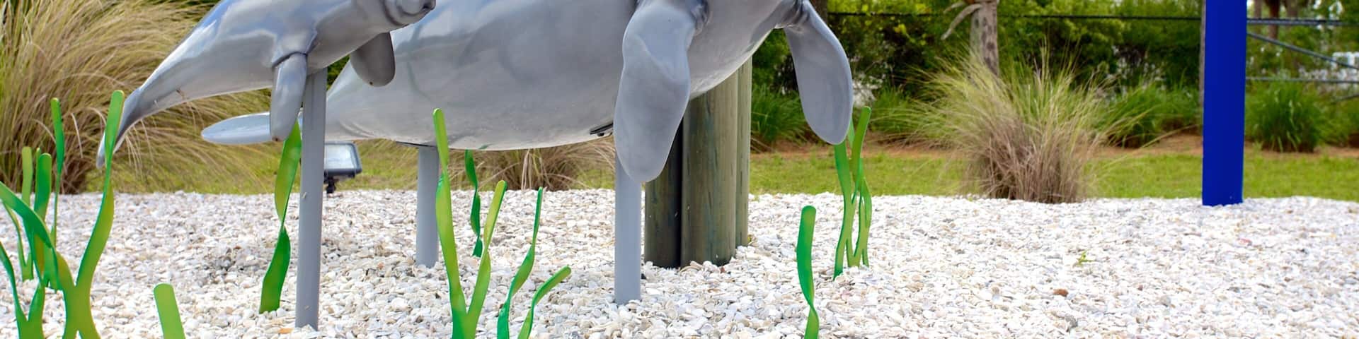 Manatee Park showing a garden and outdoor art