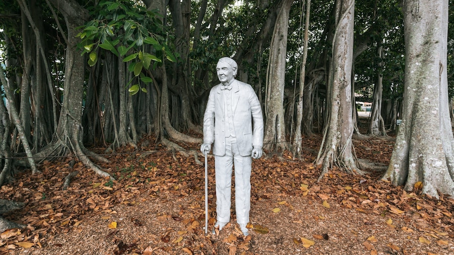 Edison and Ford Winter Estates which includes a statue or sculpture and a park