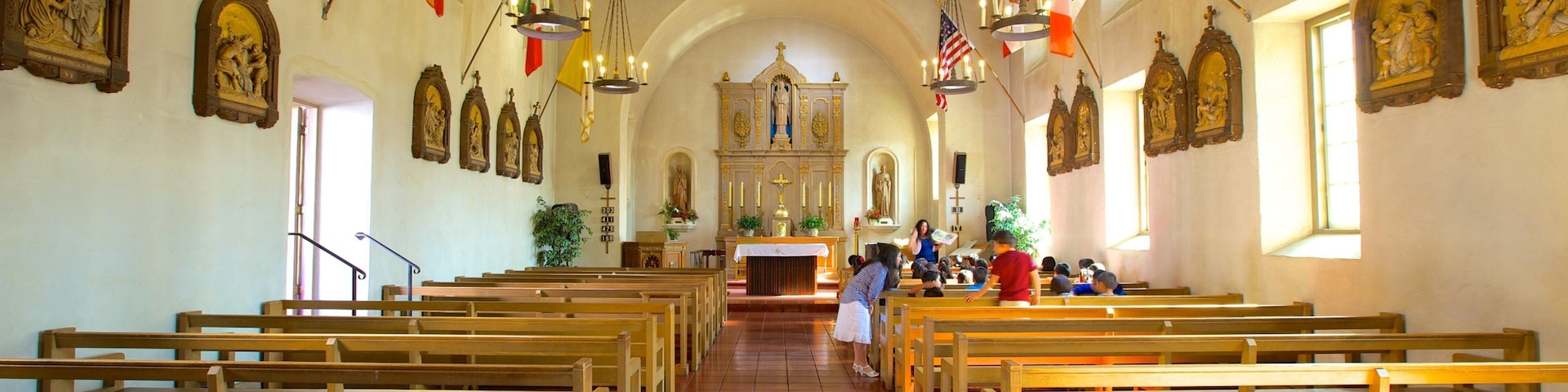 Mission San Rafael Arcangel featuring religious aspects, interior views and a church or cathedral