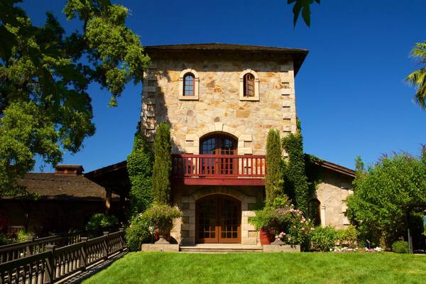 V. Sattui mostrando flores y elementos del patrimonio