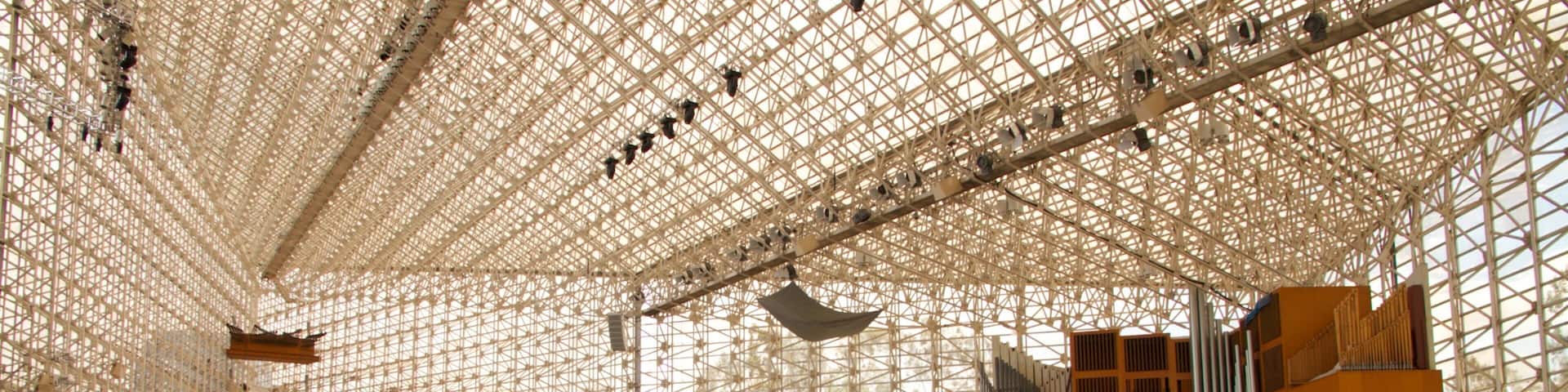 Crystal Cathedral featuring religious aspects, a church or cathedral and interior views