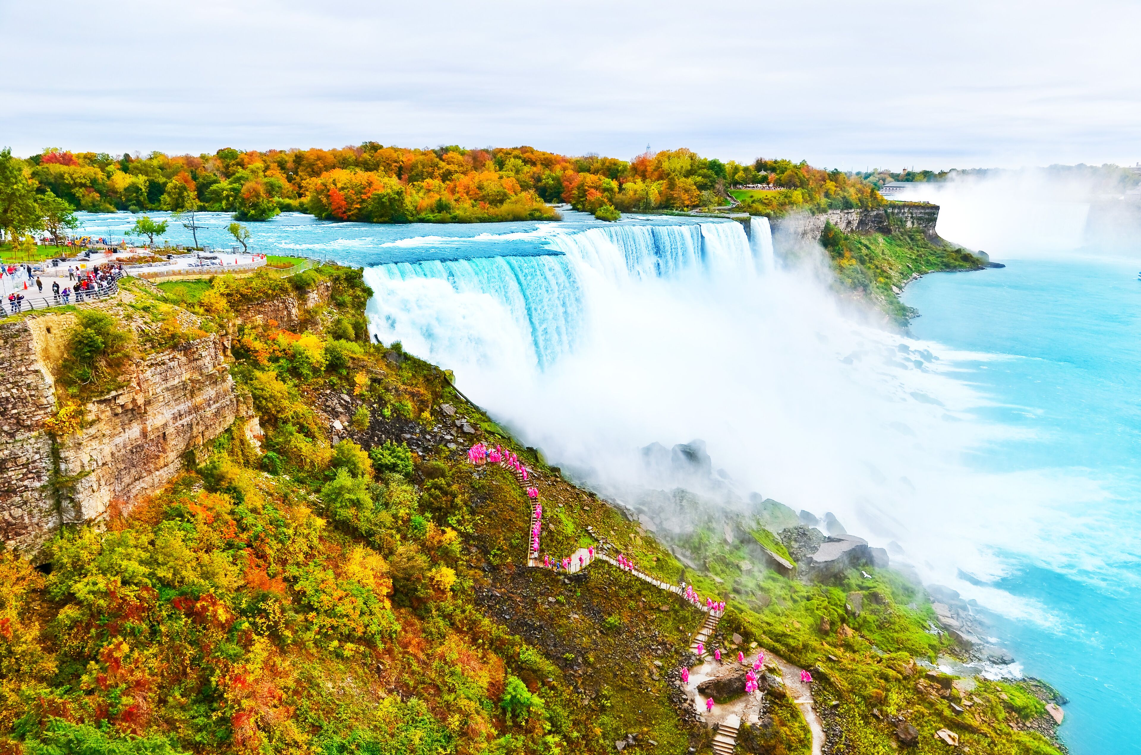View of Niagara Falls from American side in autumn.