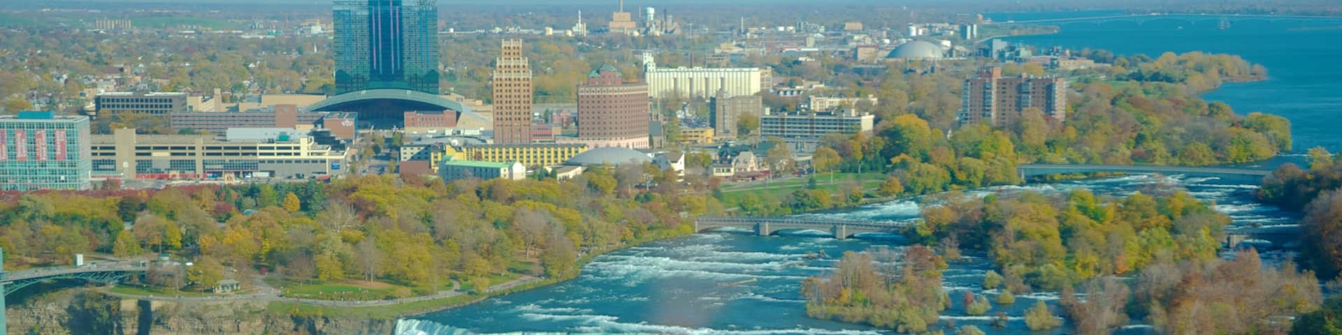 Bridal Veil Falls which includes a city, a waterfall and landscape views
