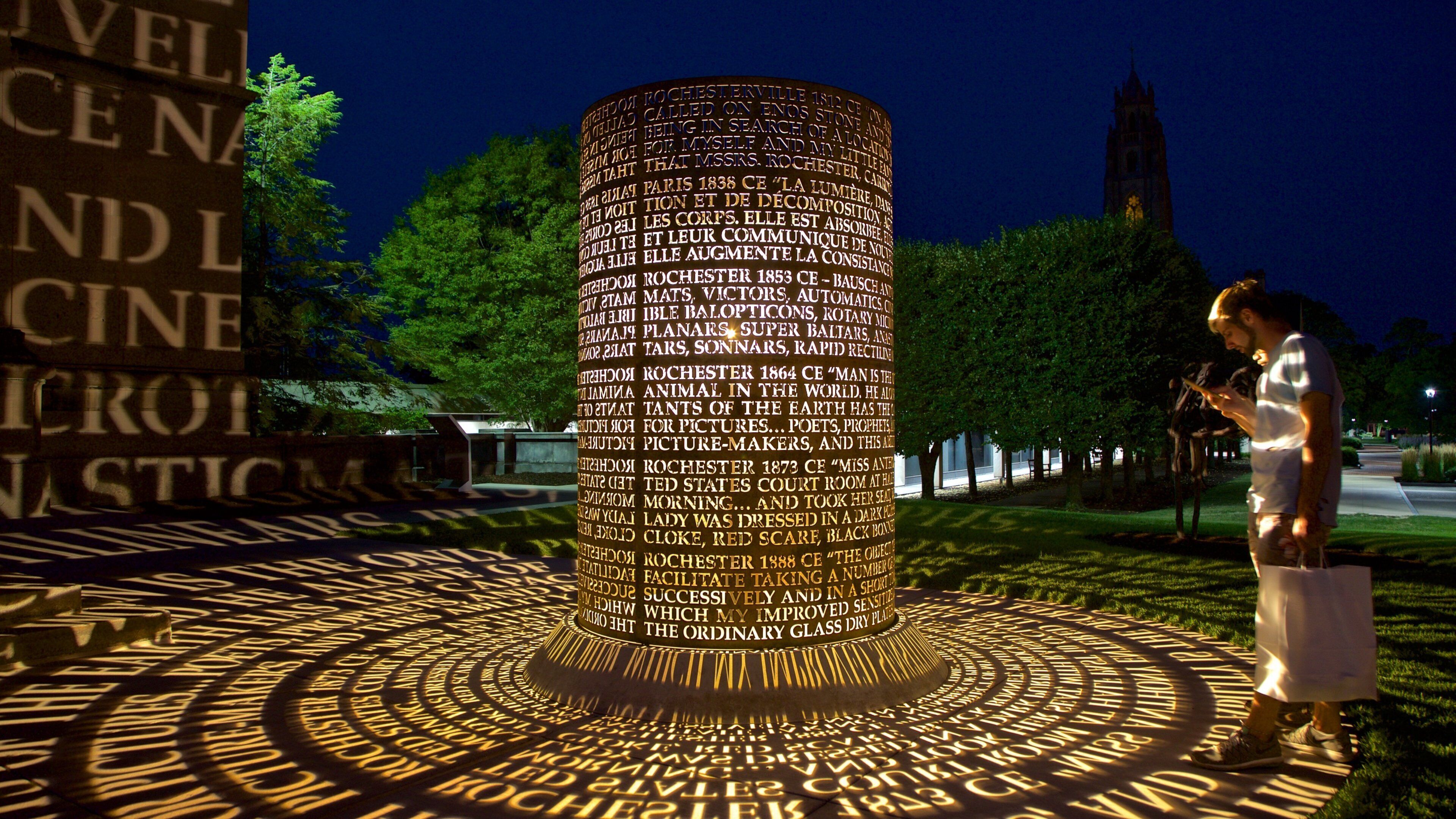 Memorial Art Gallery showing night scenes as well as an individual male