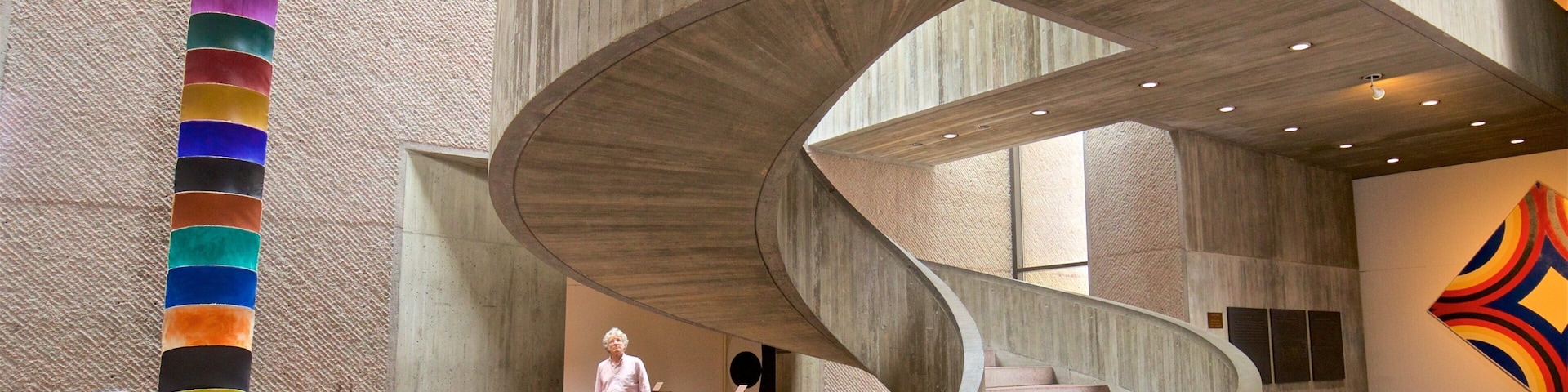 Everson Museum of Art que inclui arte e vistas internas assim como uma mulher sozinha