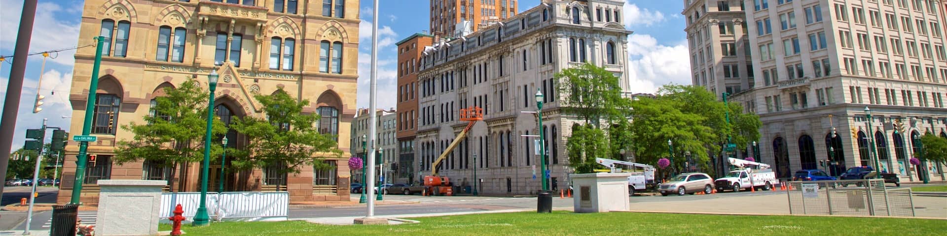 Clinton Square featuring heritage architecture, a park and a city