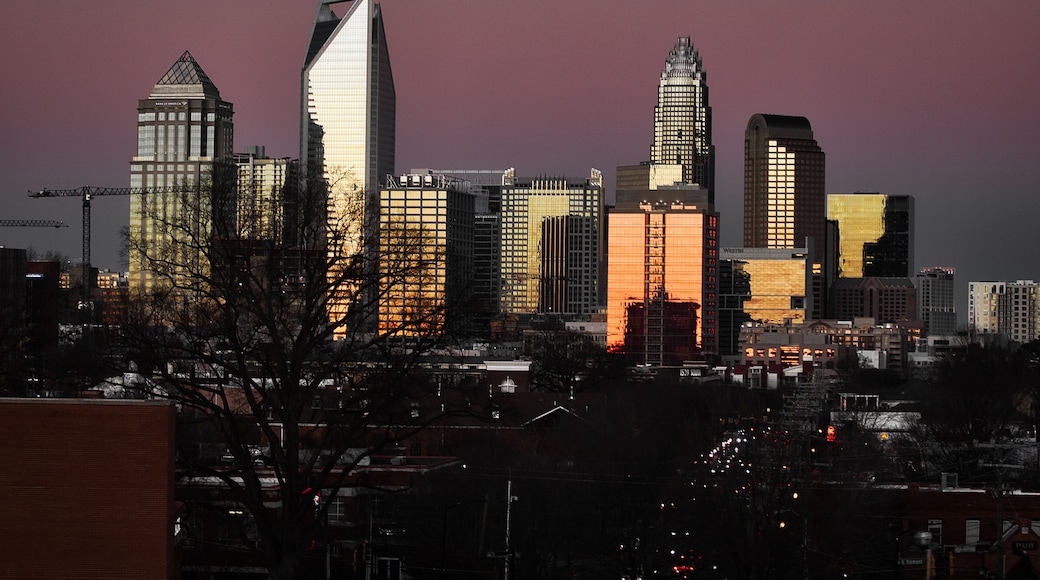 skyline of Charlotte North Carolina at sunset from the west side of the city