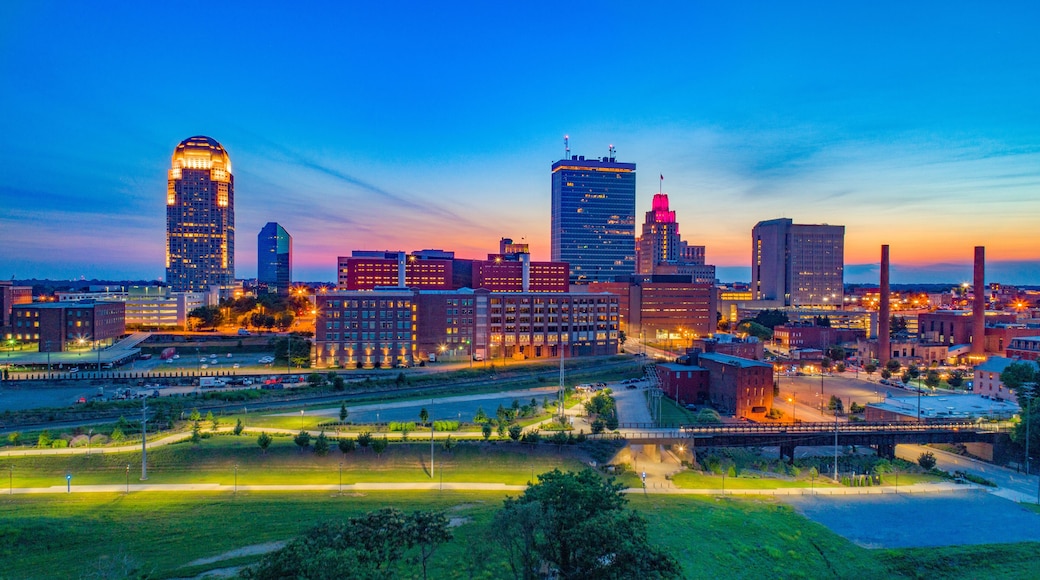 Winston-Salem North Carolina Downtown Skyline Aerial at Sunset