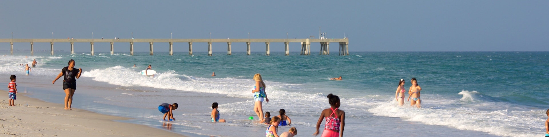 Wrightsville Beach featuring a sandy beach as well as a small group of people