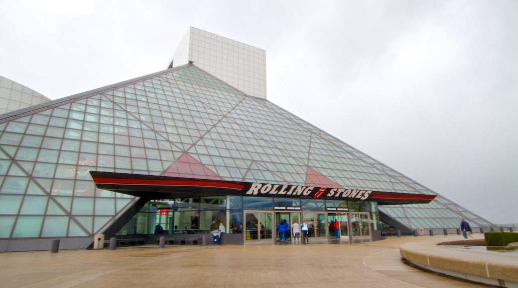 Rock and Roll Hall of Fame showing modern architecture and music