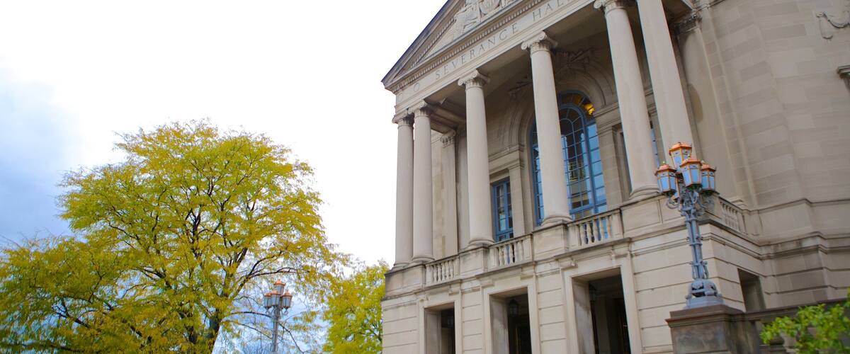Severance Hall featuring heritage architecture and an administrative buidling