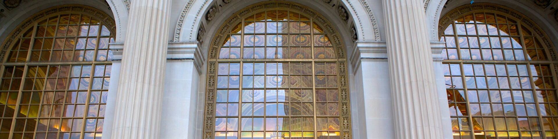 Terminal Tower which includes railway items and heritage architecture