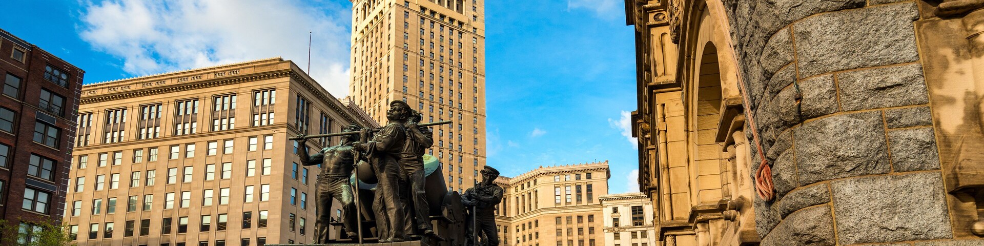 Soldiers and Sailors Monument on Cleveland's Public Square, with Terminal Tower in background
