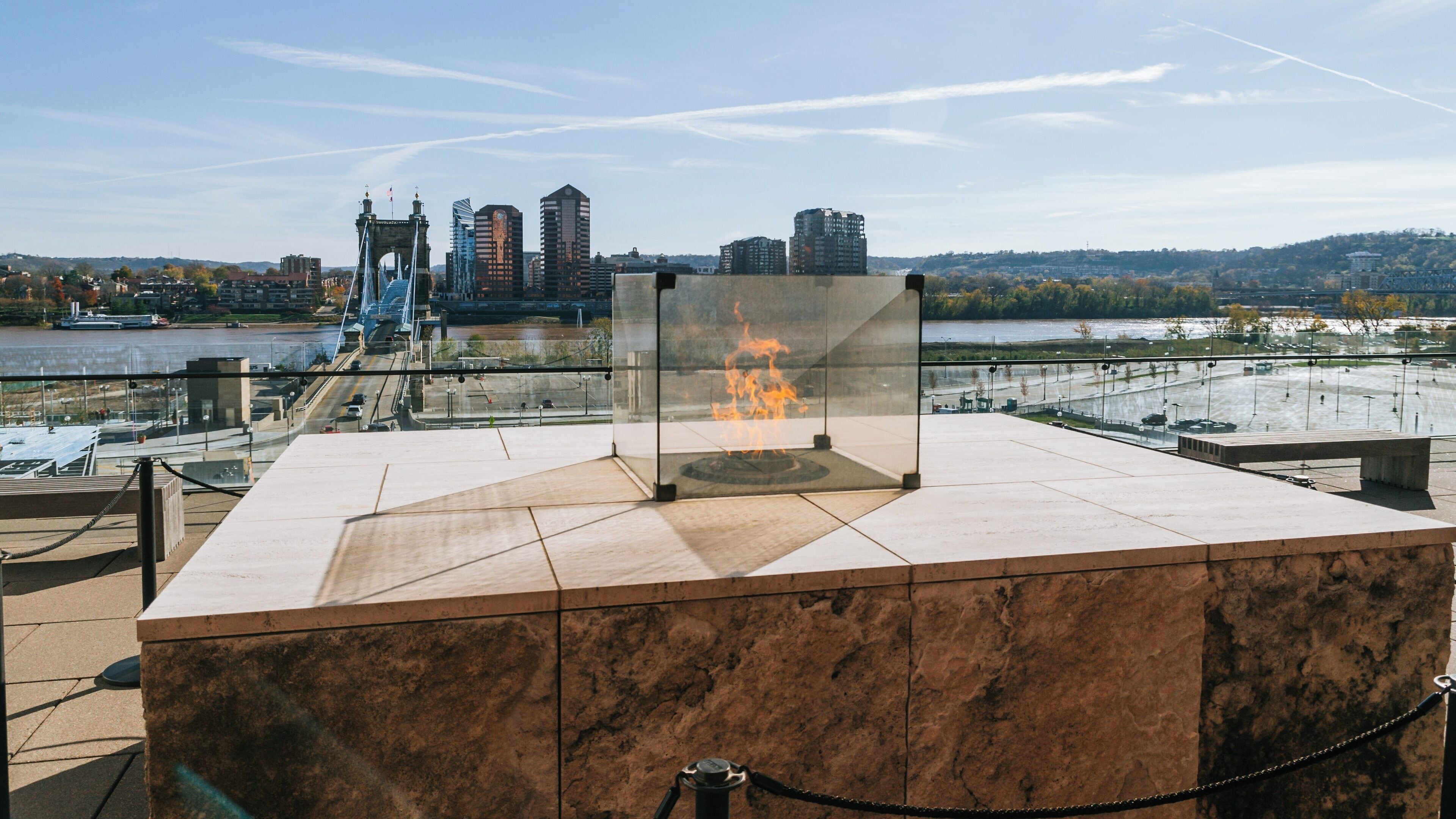 National Underground Railroad Freedom Center features a memorial flame in downtown Cincinnati, showcasing the important history of freedom seekers in Ohio