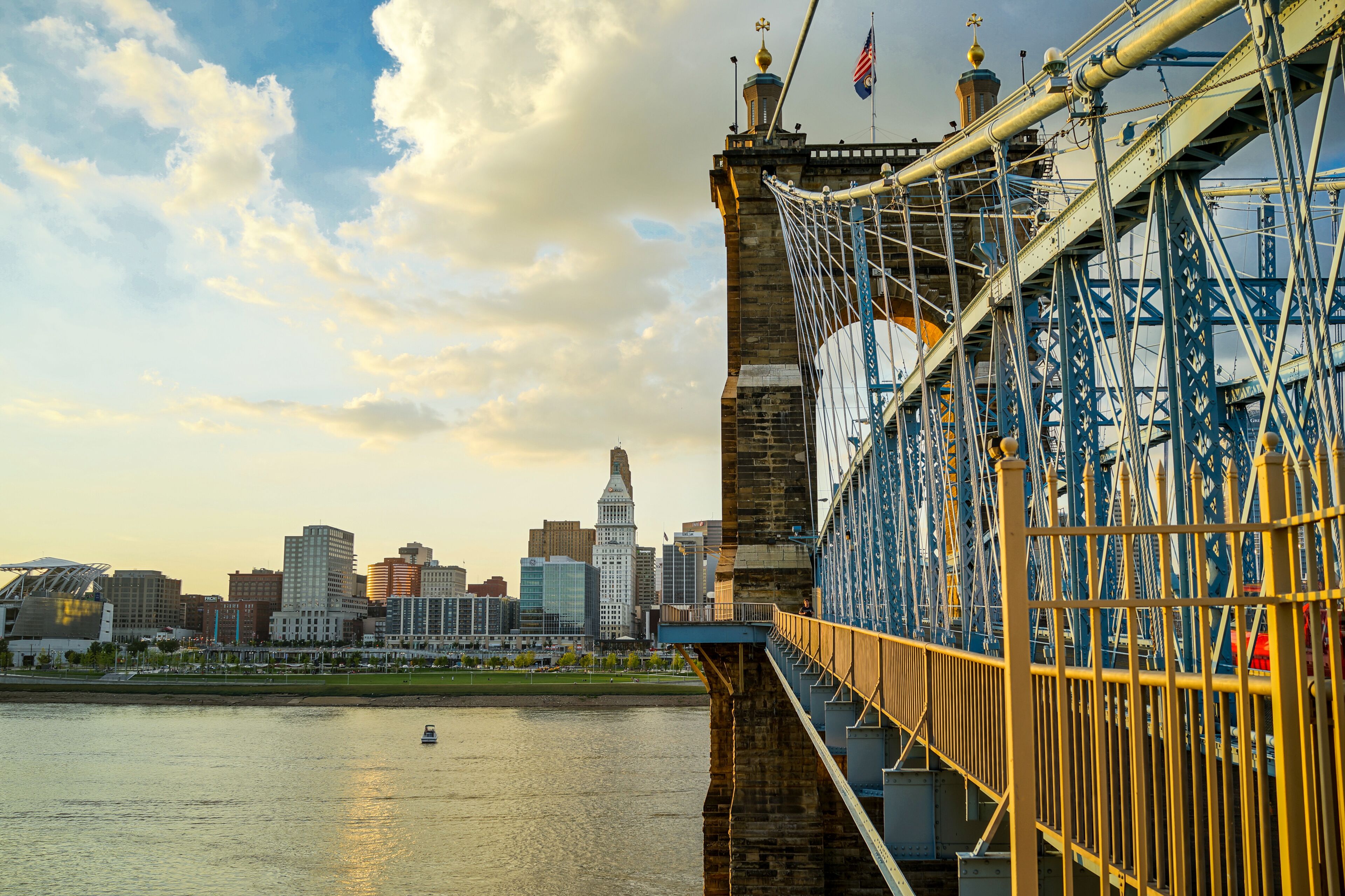 John A. Roebling Suspension Bridge during sunset