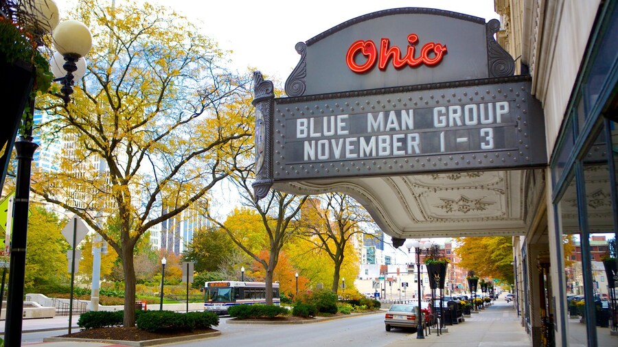 Ohio Theatre which includes signage, theater scenes and street scenes