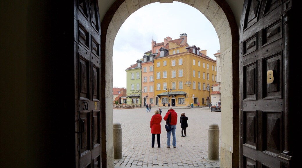 Castle Square featuring heritage elements as well as a small group of people