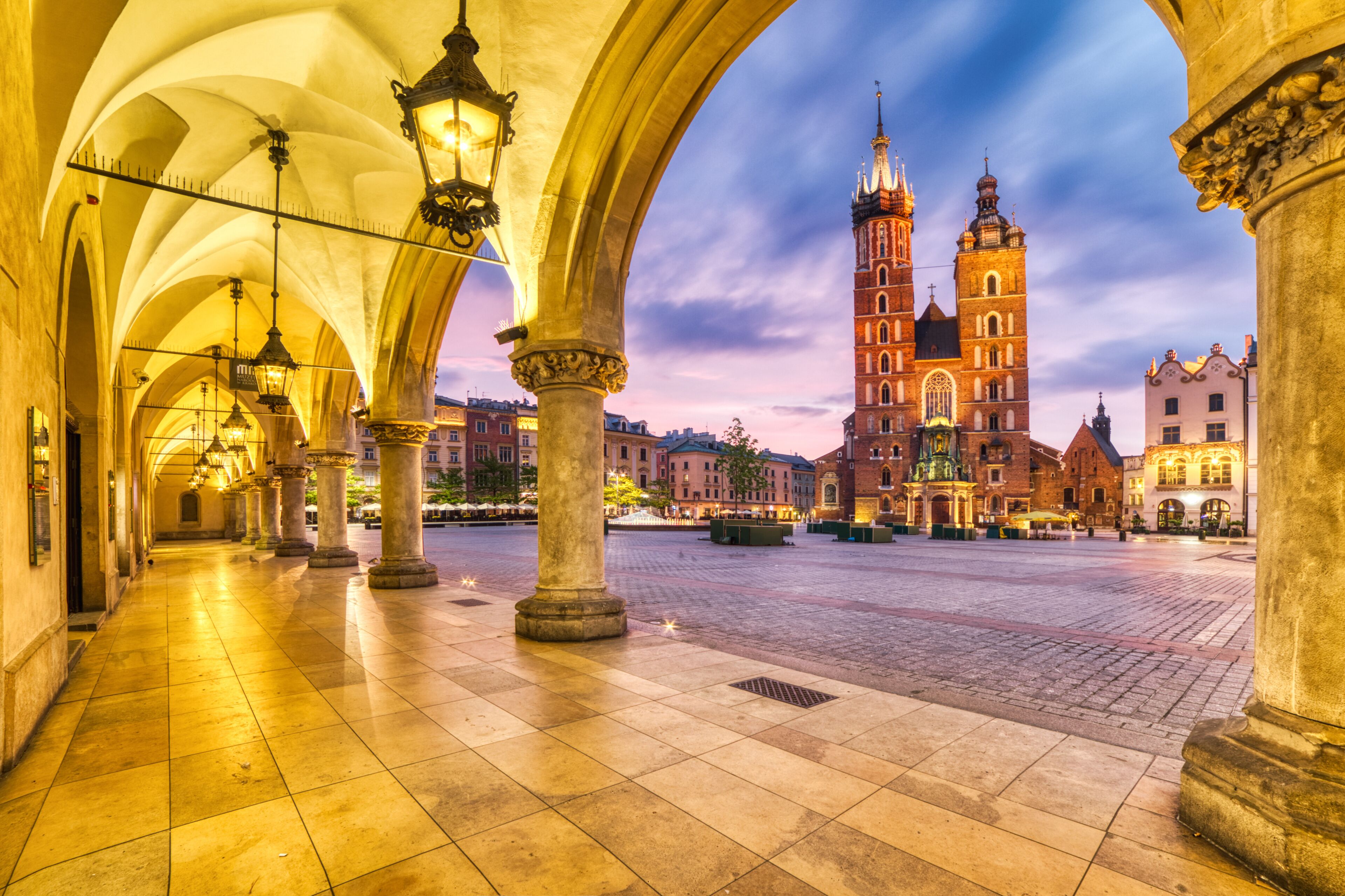 St. Mary's Basilica on the Krakow Main Square at Dusk, Krakow