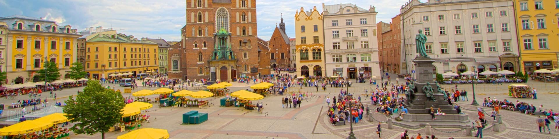 St. Mary\'s Basilica featuring a monument, a square or plaza and a church or cathedral