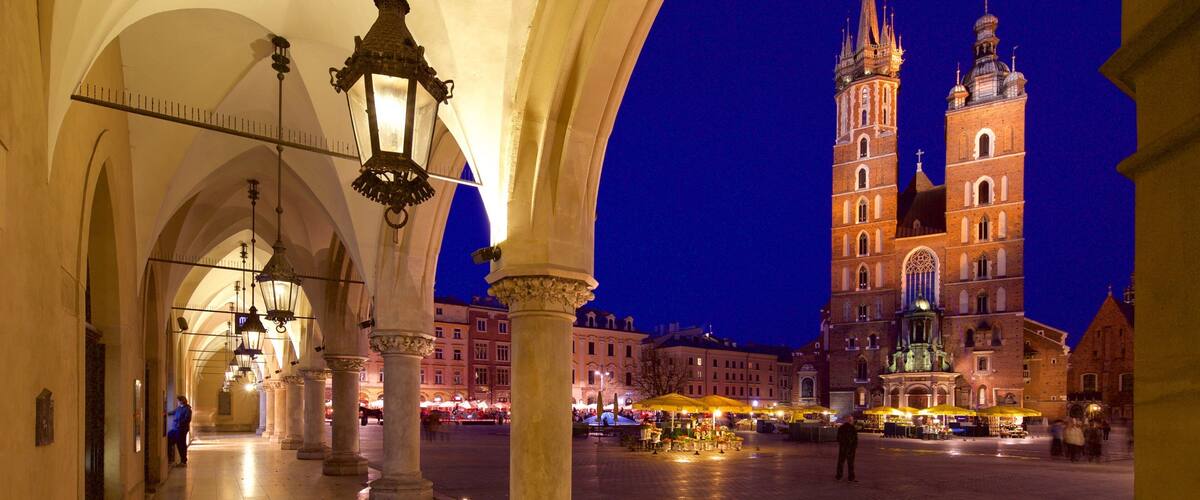 St. Mary\'s Basilica showing heritage architecture, heritage elements and night scenes