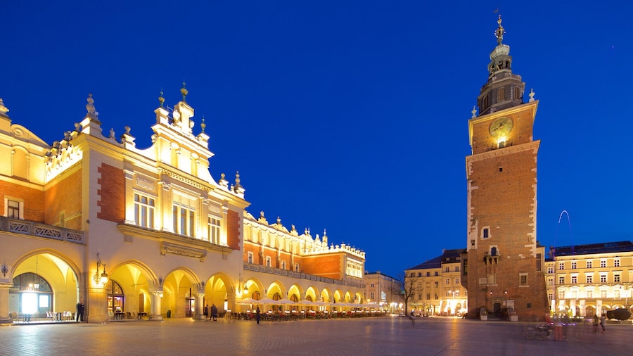 Town Hall Tower featuring night scenes and a square or plaza