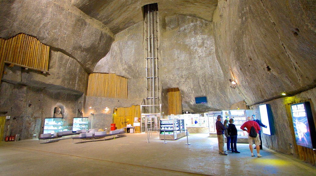 Wieliczka Salt Mine which includes caves and interior views