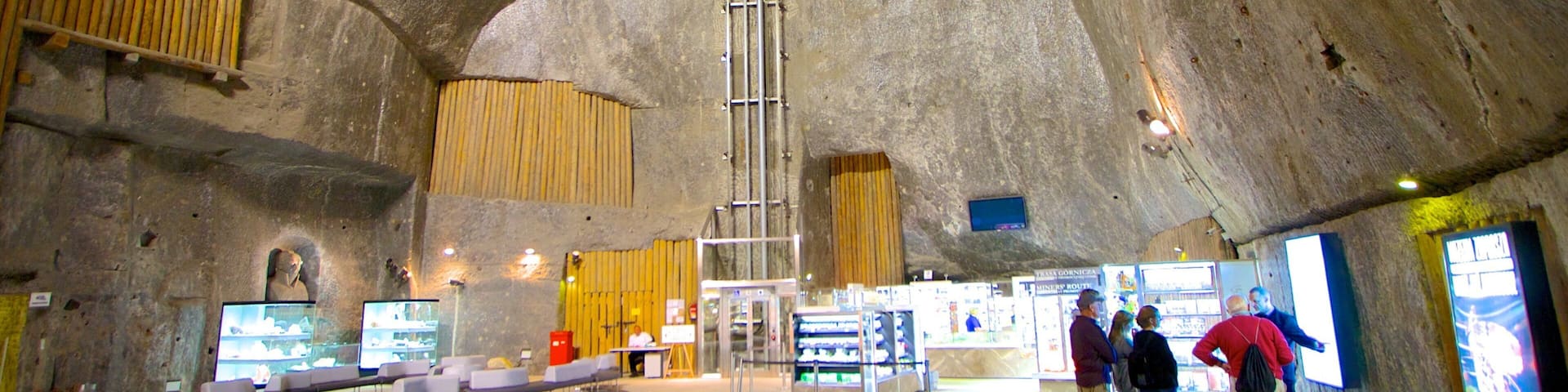 Wieliczka Salt Mine which includes caves and interior views