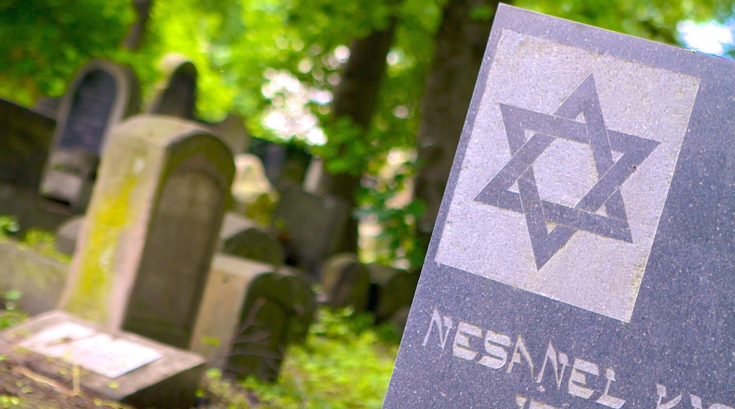 Den jødiske kirkegården fasiliteter samt skilt og kirkegård