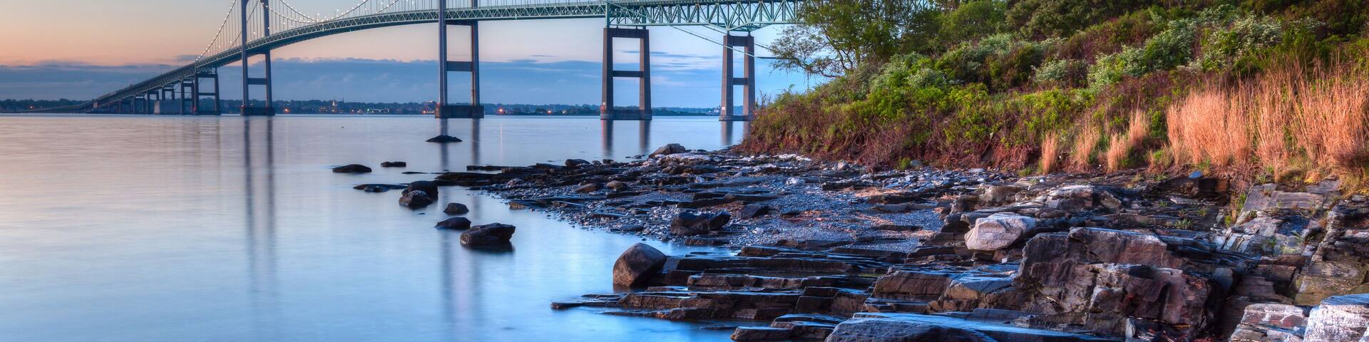 Newport Bridge Sunrise Rocky Seascape