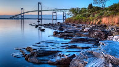 Newport Bridge Sunrise Rocky Seascape