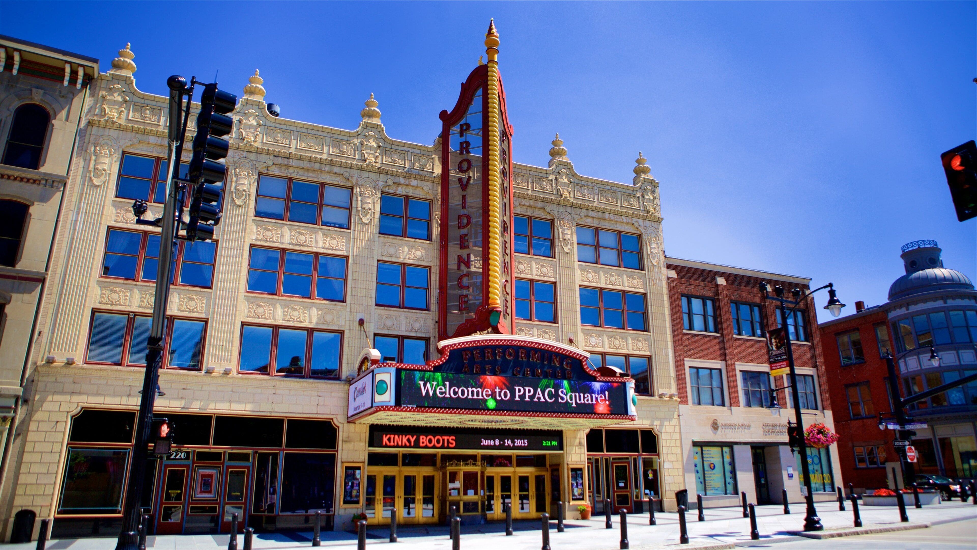 Providence Performing Arts Center showing heritage elements and signage