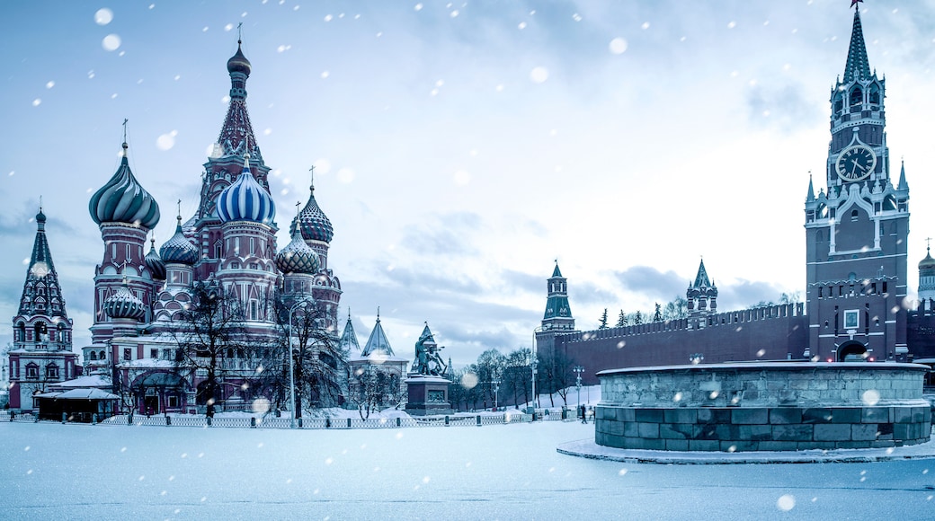 Christmas time in Moscow - snow falling on Red Square, Russia
