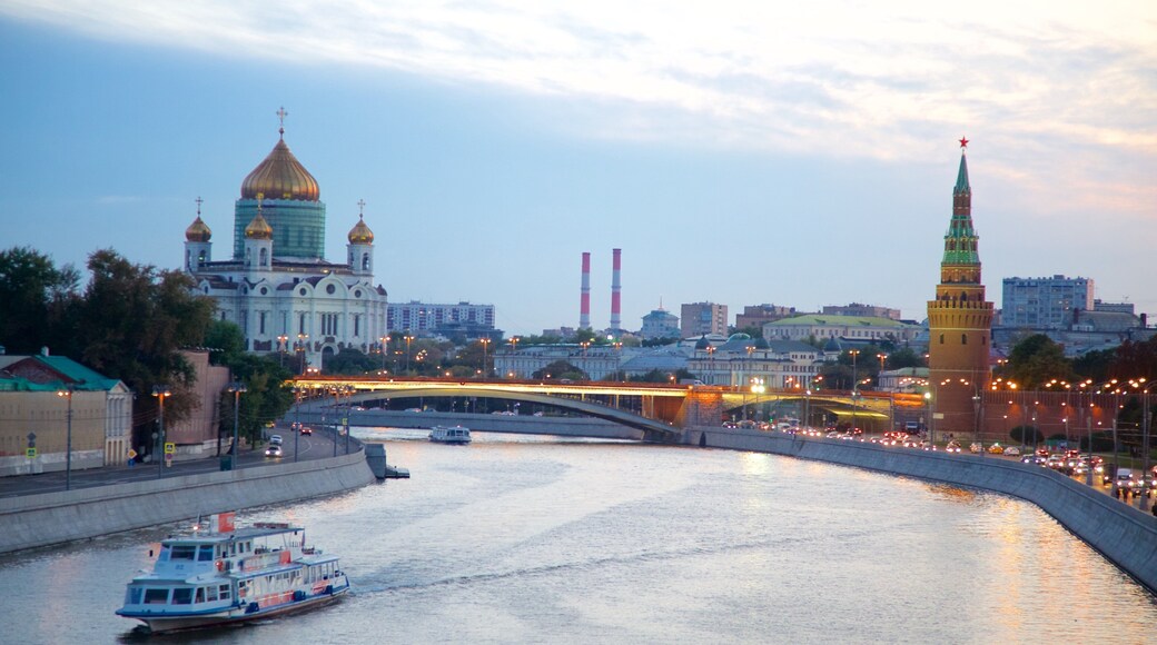 Cathedral of Christ the Savior showing a river or creek, a ferry and a city