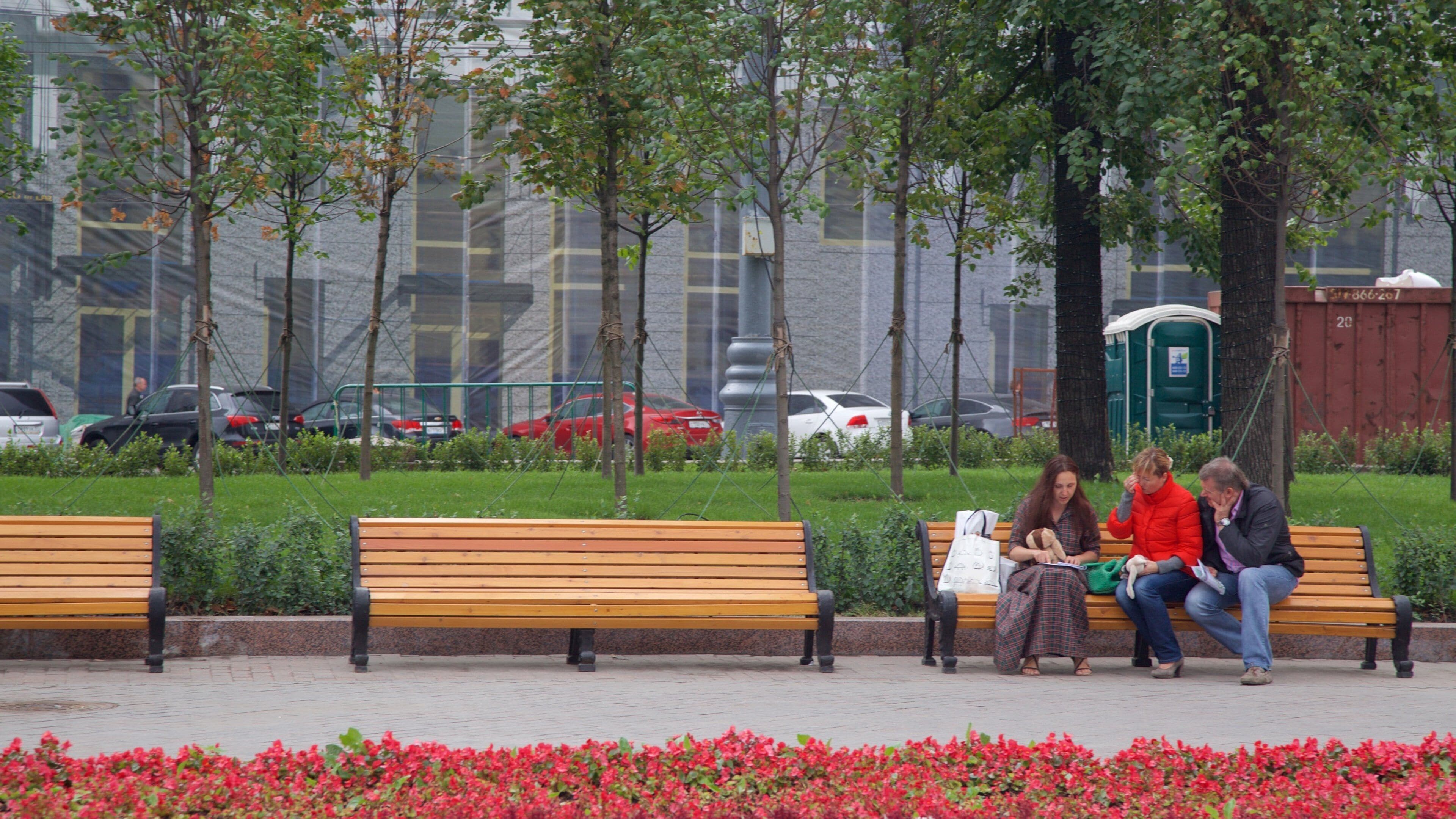 Pushkin Square which includes a park as well as a small group of people