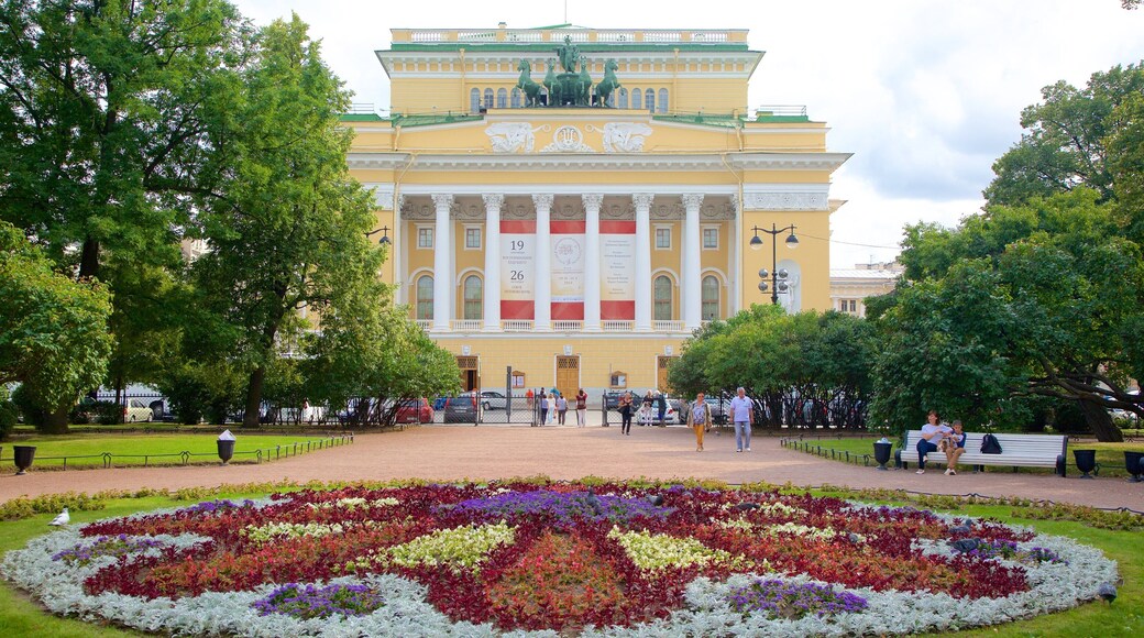 Alexandrinsky Theatre showing flowers and heritage architecture