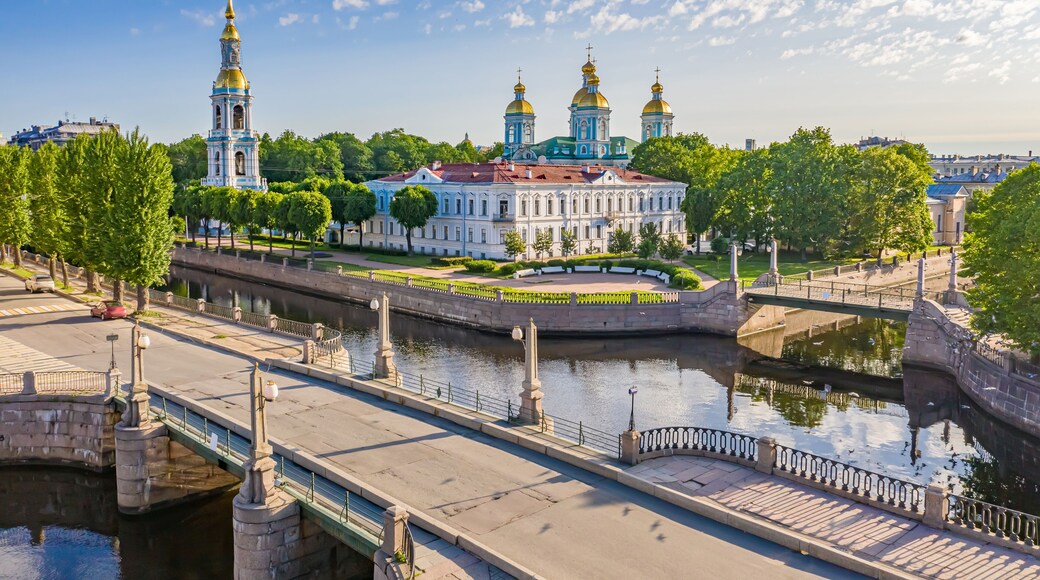 Saint Petersburg. Russia. St. Nicholas Naval Cathedral on the Kryukov channel. St. Petersburg landscape. Neva river. Russian cities. Petersburg streets. Petersburg bridges.