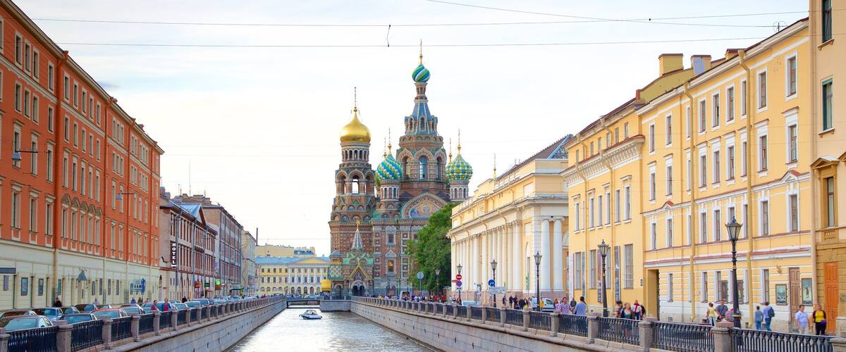 Church of the Savior on Spilled Blood showing a city, a river or creek and heritage architecture