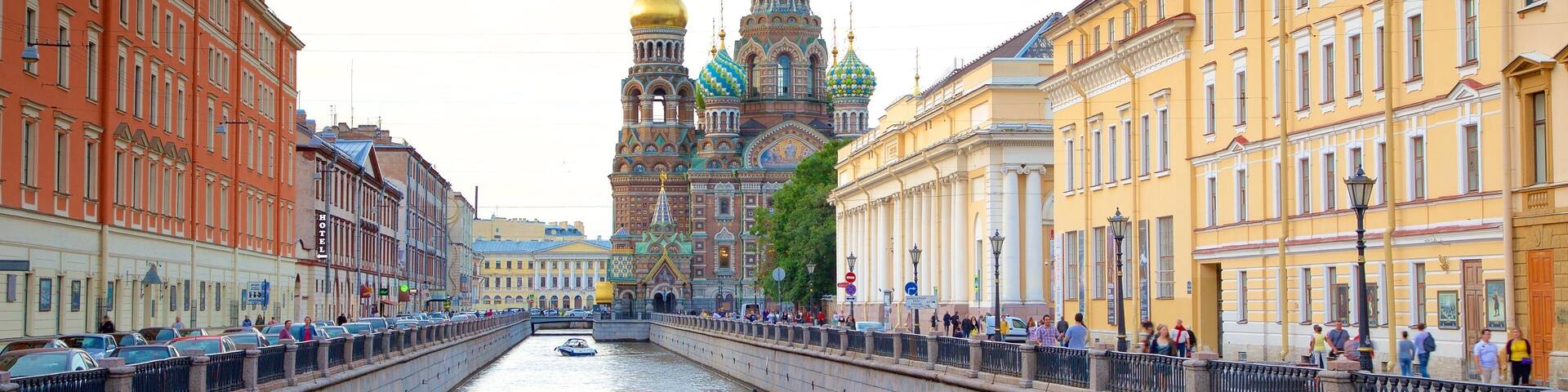 Church of the Savior on Spilled Blood showing a city, a river or creek and heritage architecture