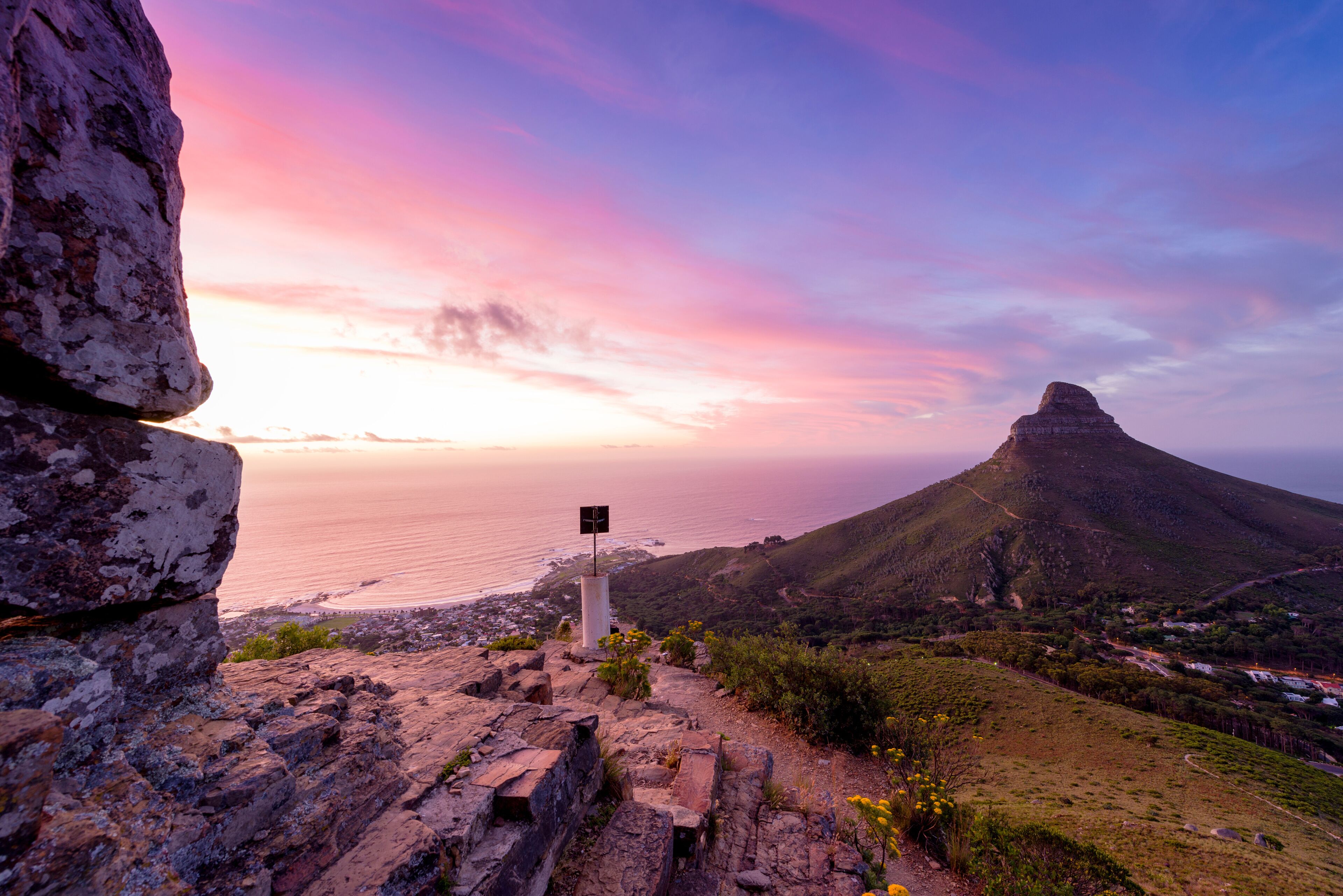 Cape Town's Lion's Head Mountain Peak landscape seen from Table Mountain tourist hike