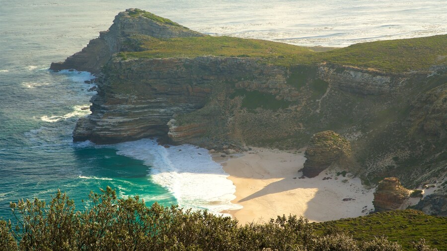 Cape Point que inclui litoral acidentado e uma praia de areia